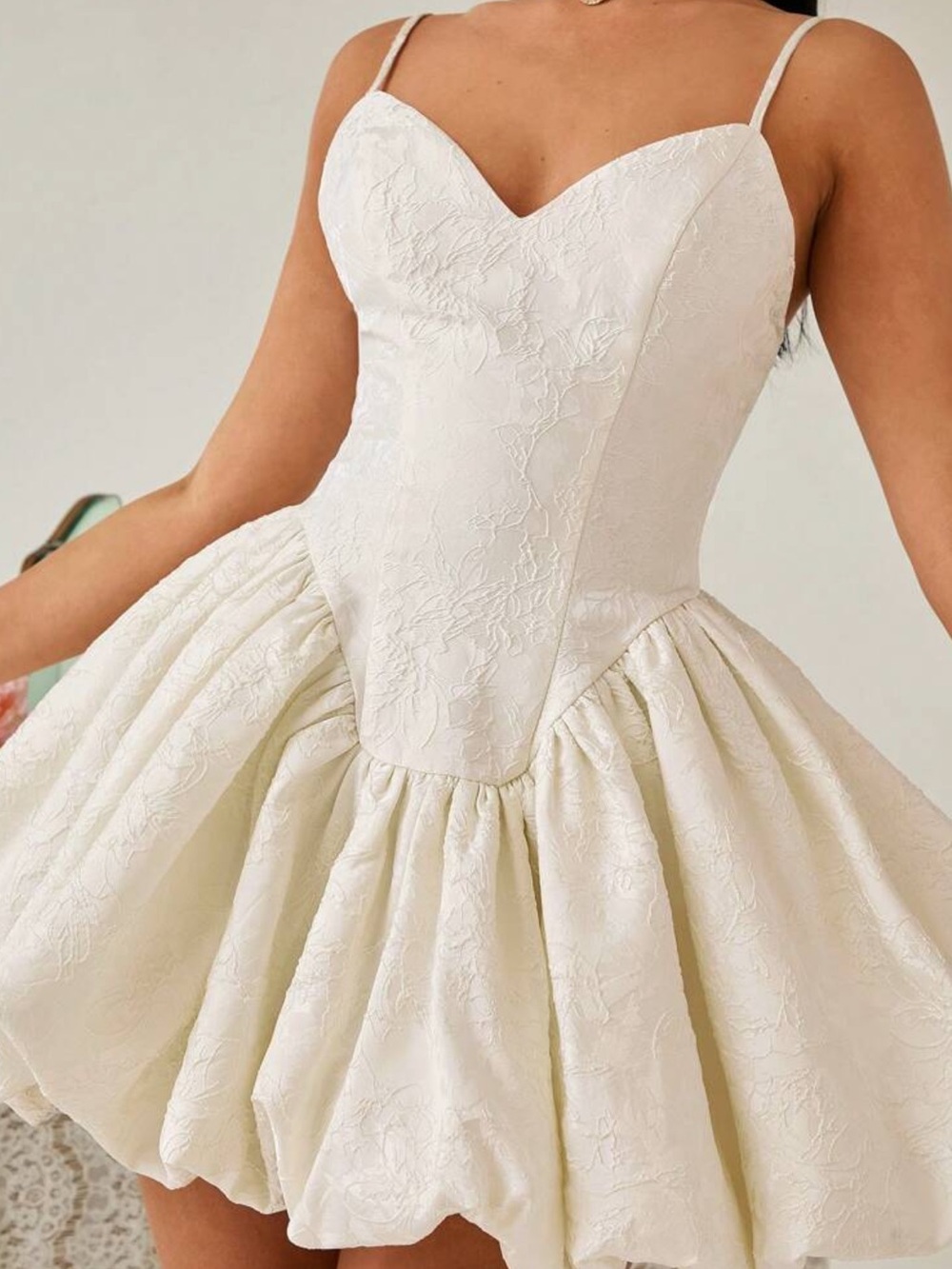 White Textured Sweetheart Mini Dress